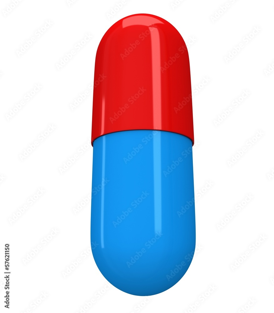 Half red half blue pill capsule. 3D Half red half blue pill capsule. 3D