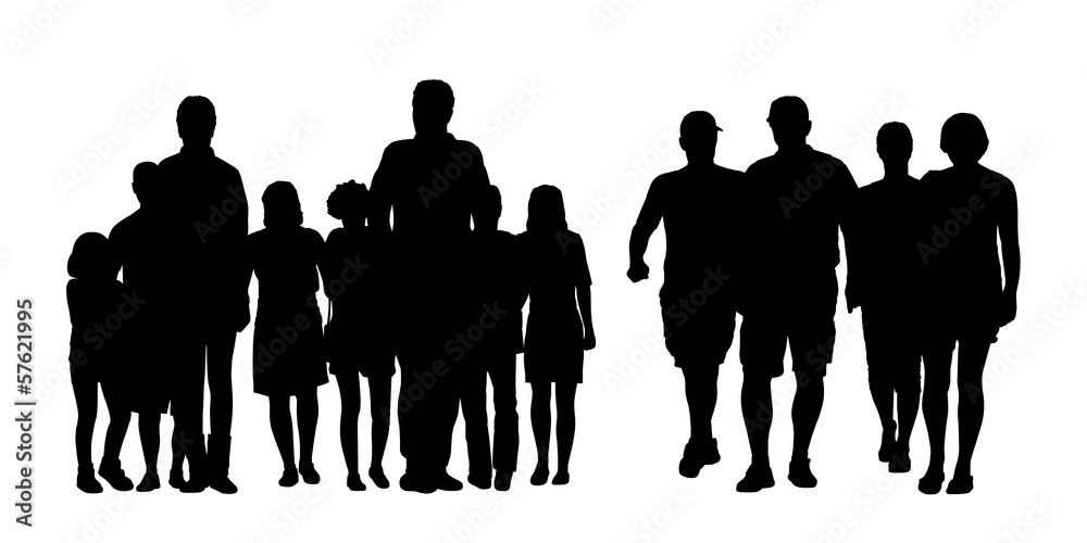 groups of people walking outdoor silhouettes set 1 - obrazy, fototapety, plakaty 