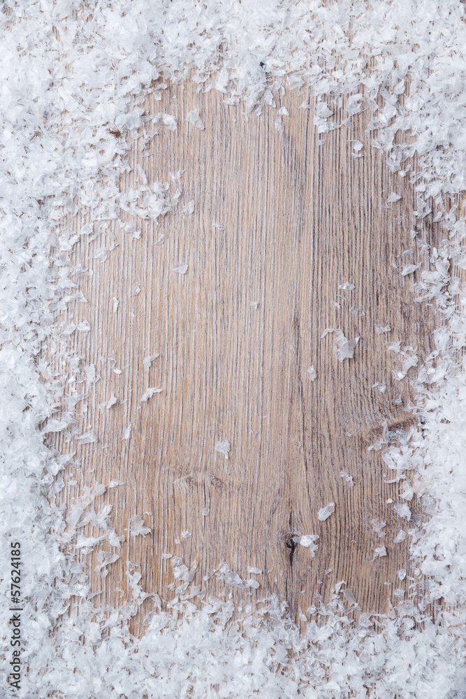Hintergrund: Schnee auf Holz - obrazy, fototapety, plakaty 