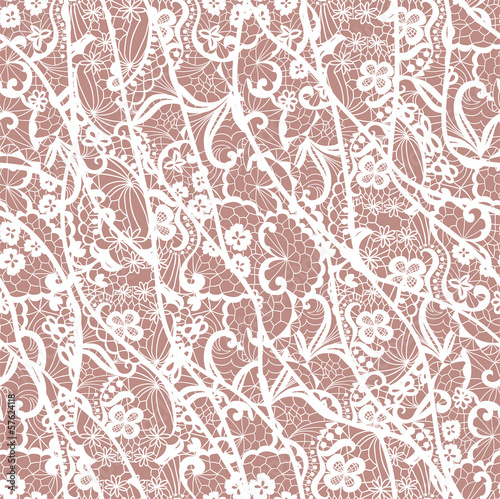 Lace vector fabric seamless pattern with lines and flowers