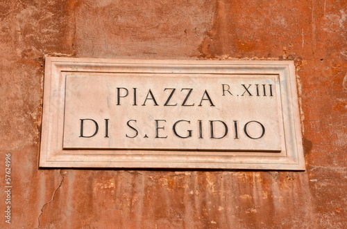 Street Plate in Trastevere District in Rome, Italy