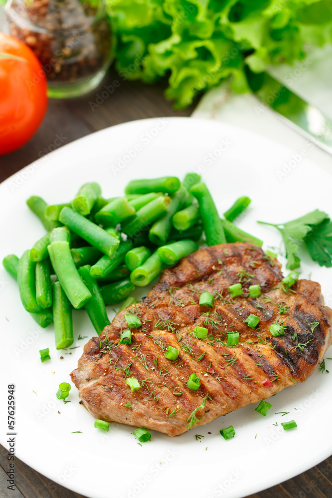 Beef steak with green beans Beef steak with green beans