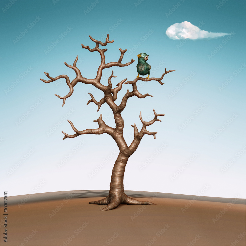 Blue bird perching in the dead tree. 3d illustration Blue bird perching in the dead tree. 3d illustration