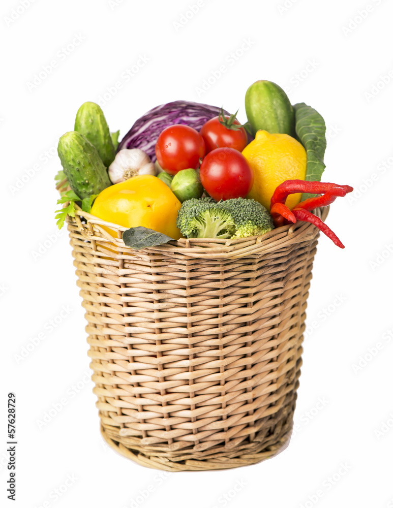 Fresh vegetables put in a wattled basket Fresh vegetables put in a wattled basket