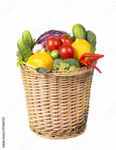 Fresh vegetables put in a wattled basket