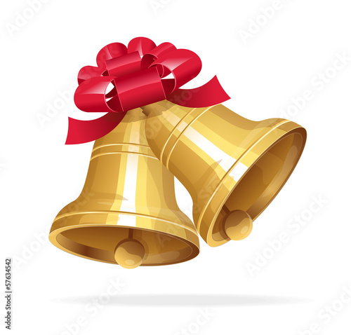 Jingle bells with red bow on white background