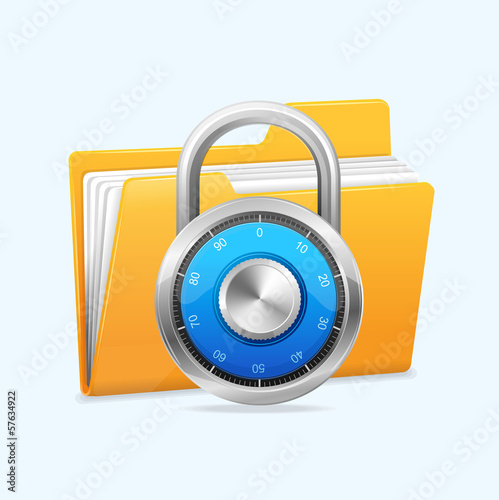 Yellow computer folder and combination lock.