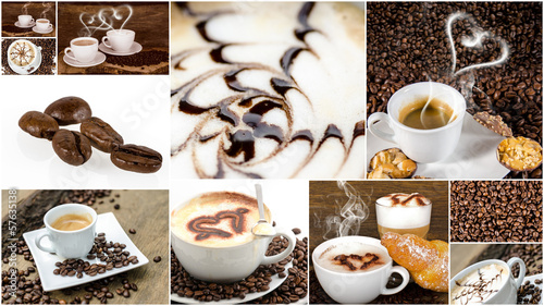 Coffee collage: different coffee creations photo