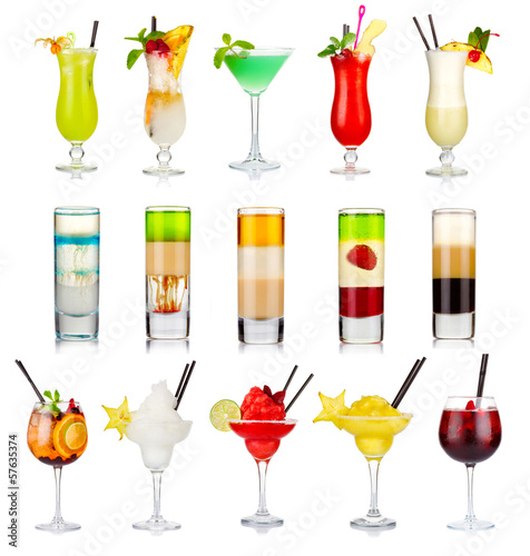 Set of alcoholic cocktails isolated on white