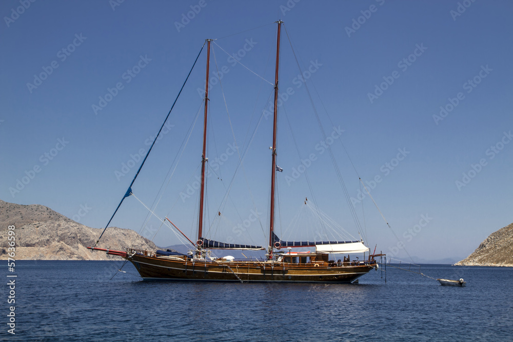 Old sailing boat in Lindos village, Rhodes