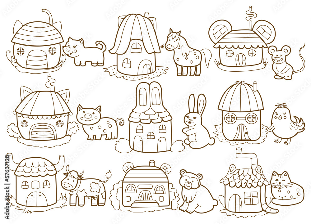 animals and their houses (coloring book)