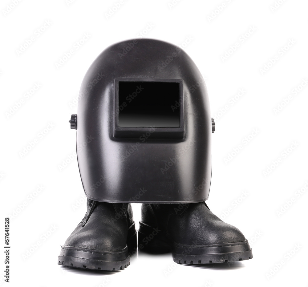 Welding mask and pair boots. Welding mask and pair boots.