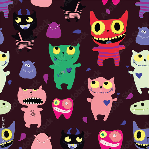 Seamless pattern of funny monsters