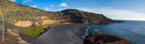 The emerald green lake at the centre of El Golfo volcanic crater