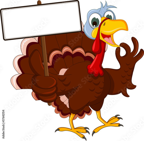 Funny Turkey Cartoon Posing with blank sign