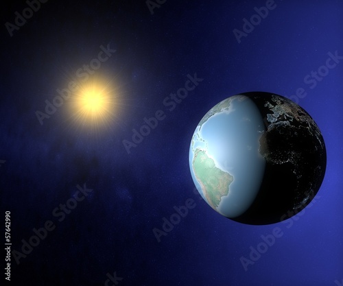 Fototapeta Naklejka Na Ścianę i Meble -  Mondo terra sole globo America Europa Africa luci città