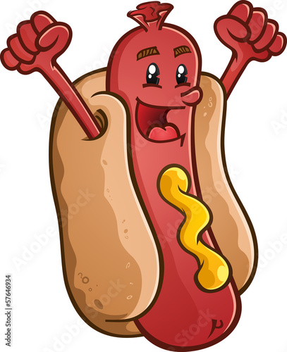 Hot Dog Cartoon Character Celebrating With Excitement