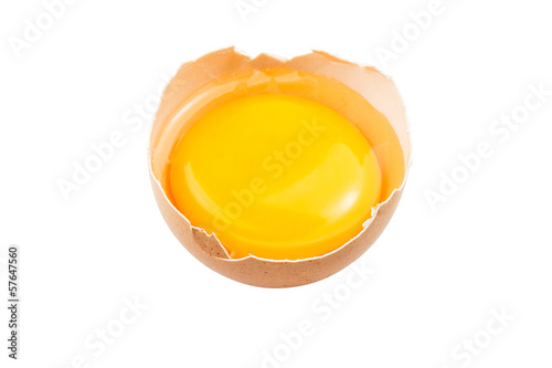 Broken egg isolated on white background, with clipping path