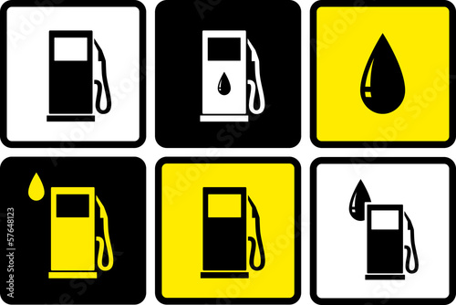 gas station icons with fuel drop