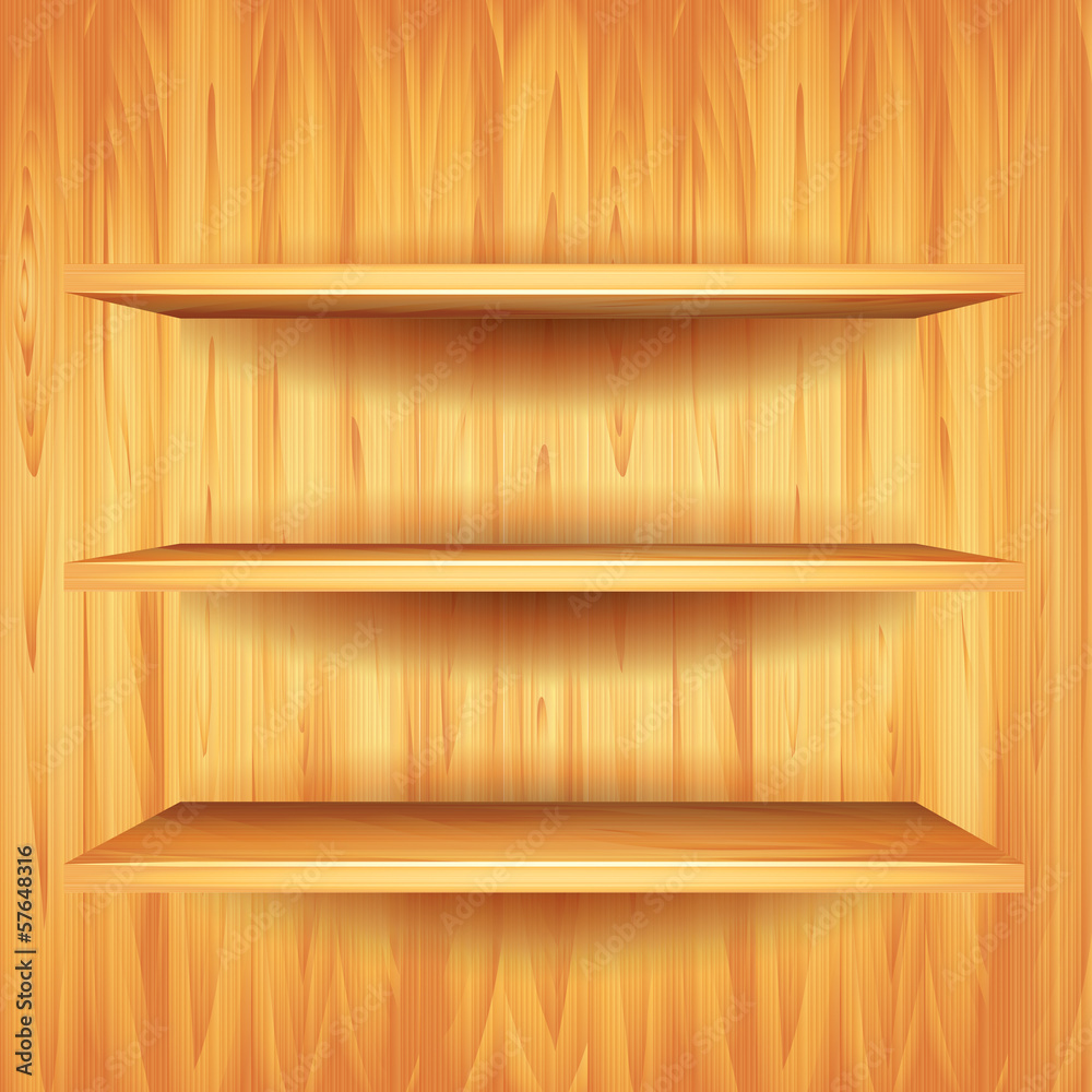 Obraz premium Wooden shelves, vector background
