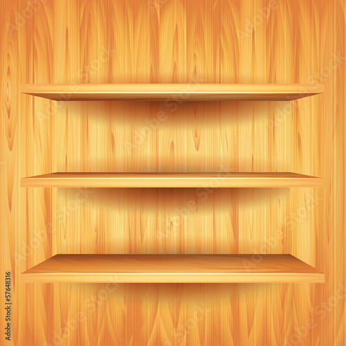 Wooden shelves, vector background