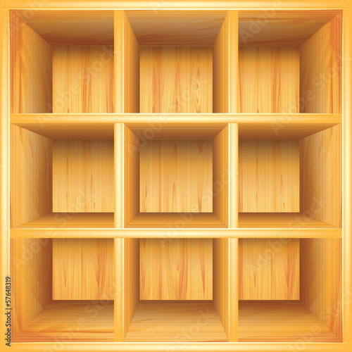 Wooden bookshelf, vector background