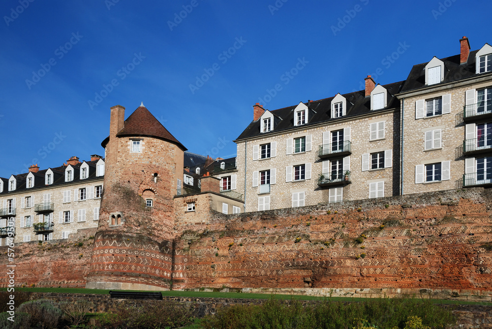 Ancient fortified wall in the French city Le Mans