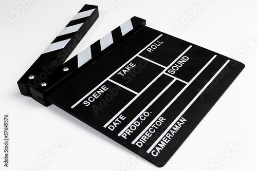 Clapperboard view on white background