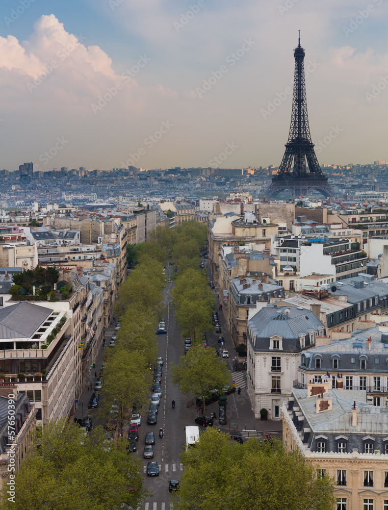 Fototapeta premium Eiffel Tower and Paris Skyline, Portrait