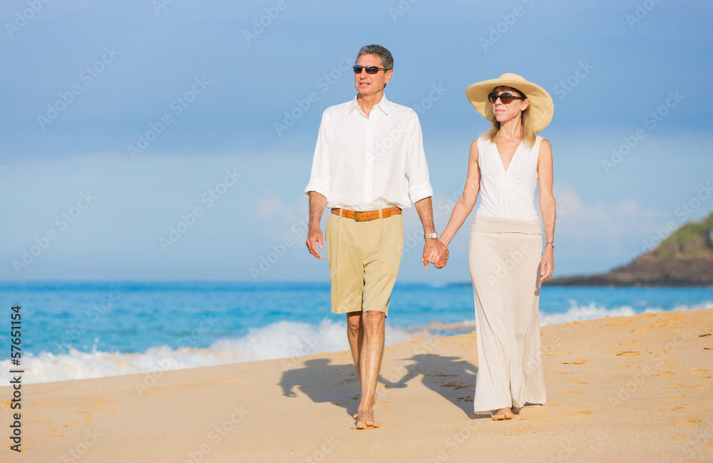 Romantic Couple Walking on the Beach