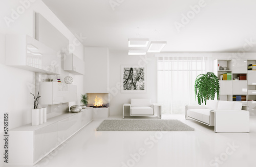White living room interior 3d