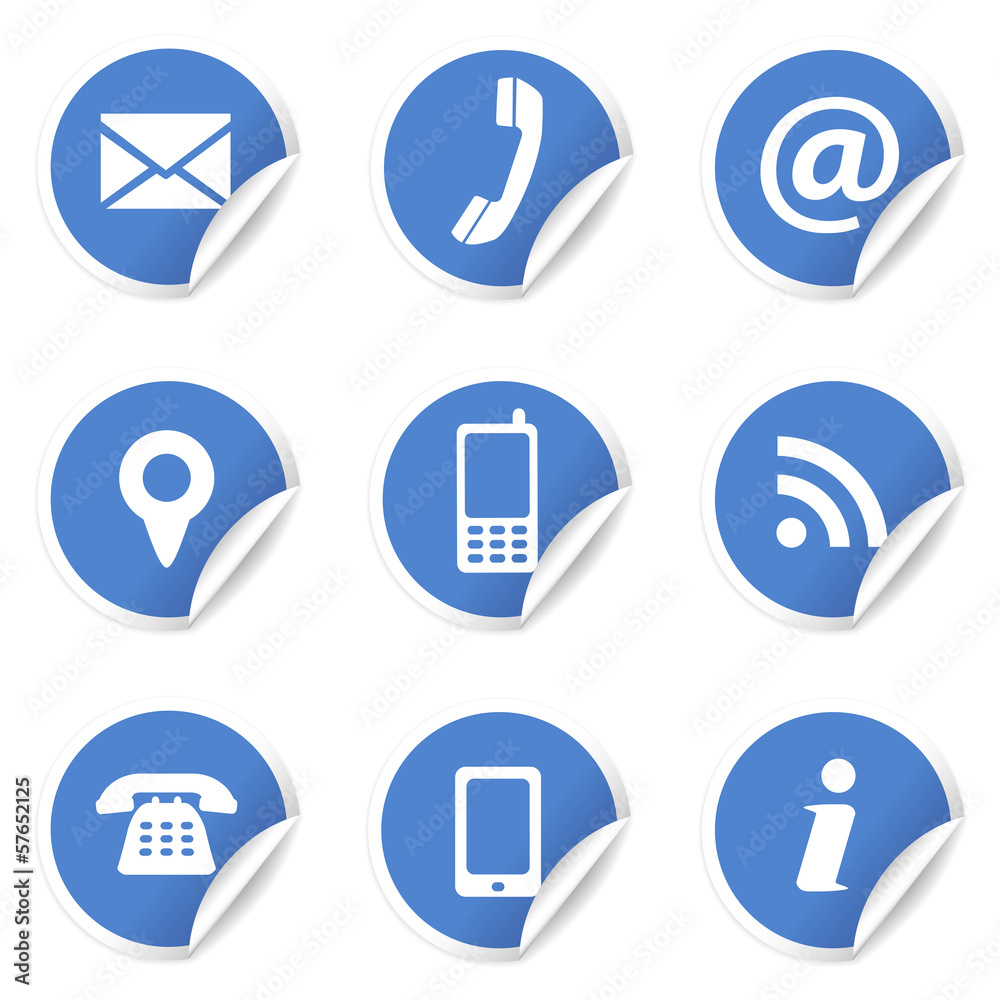 Web Contact Icons On Blue Labels Web Contact Icons On Blue Labels