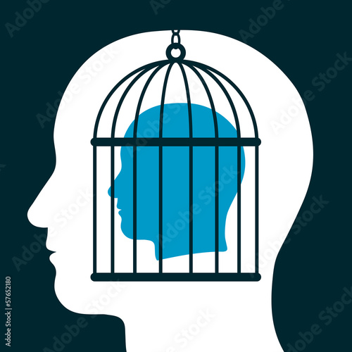 Obraz na plátně Caged mind inside a head silhouette