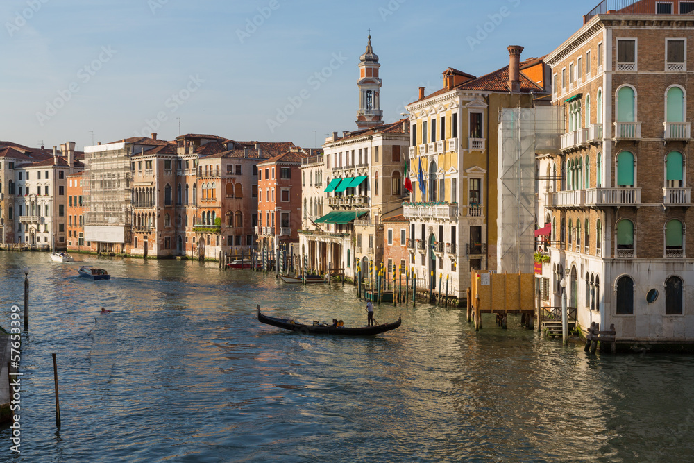Main Canal Venice with Gondola at Sunset