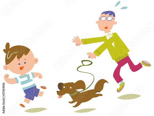 子どもと犬と父親