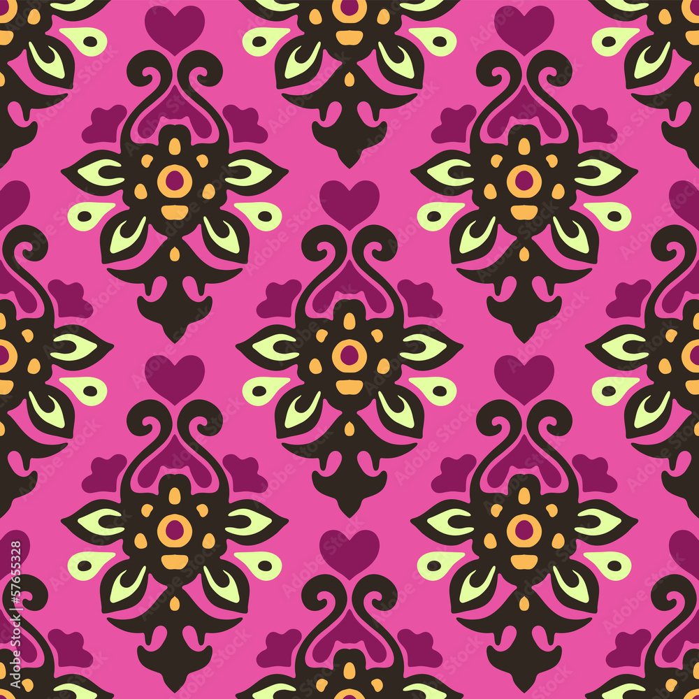 Damask heart seamless pattern vector Damask heart seamless pattern vector