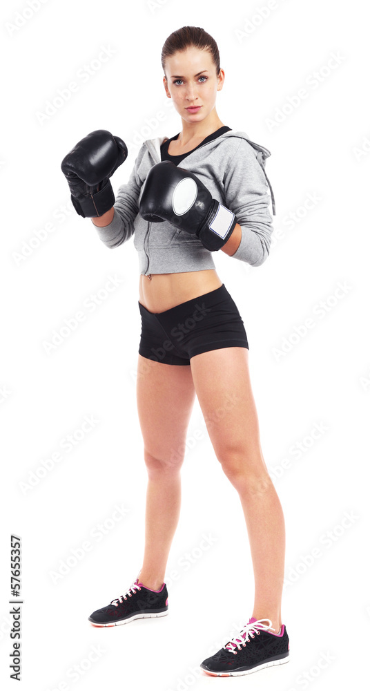 Image of boxer woman isolated on white background