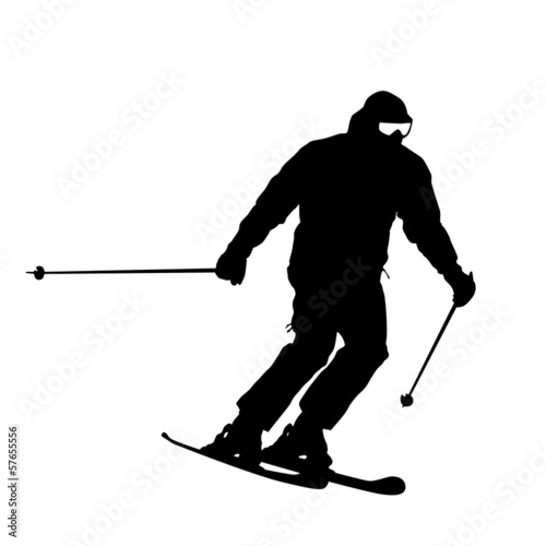 Mountain skier  speeding down slope. Vector sport silhouette.