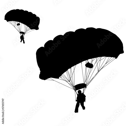 Skydiver, silhouettes parachuting vector illustration