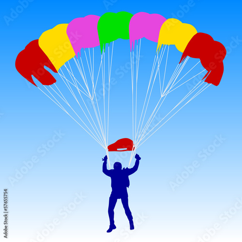 Skydiver, silhouettes parachuting vector illustration