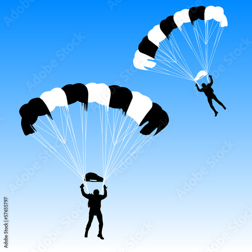 Skydiver, silhouettes parachuting vector illustration