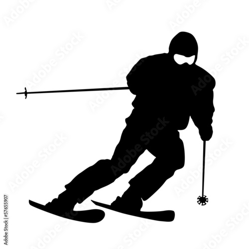 Mountain skier  speeding down slope. Vector sport silhouette.