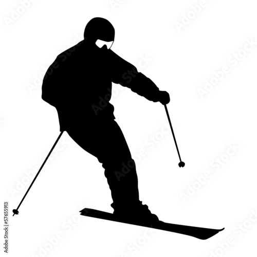 Mountain skier  speeding down slope. Vector sport silhouette.