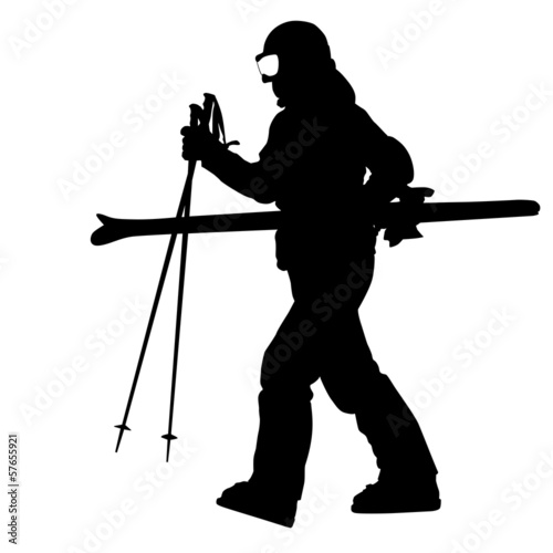 Mountain skier  speeding down slope. Vector sport silhouette.