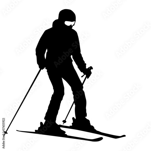 Mountain skier  speeding down slope. Vector sport silhouette.