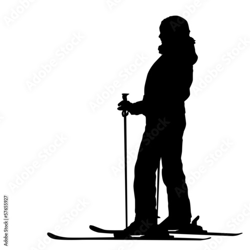 Mountain skier  speeding down slope. Vector sport silhouette.