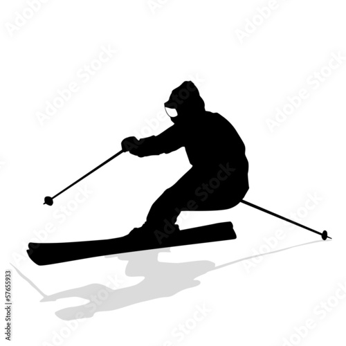 Mountain skier  speeding down slope. Vector sport silhouette.