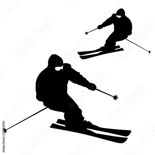 Mountain skier  speeding down slope. Vector sport silhouette.