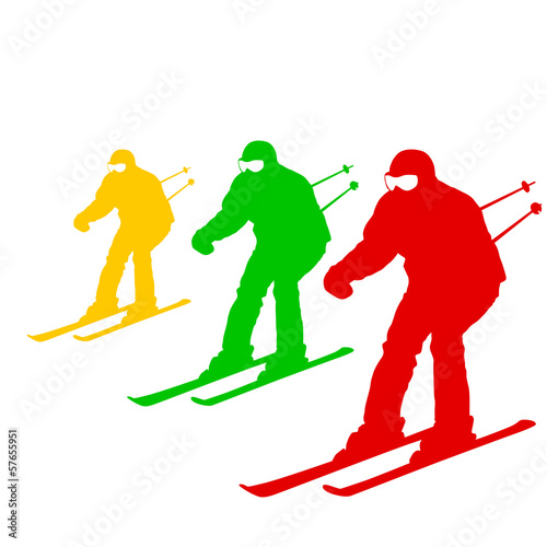 Mountain skier  speeding down slope. Vector sport silhouette.