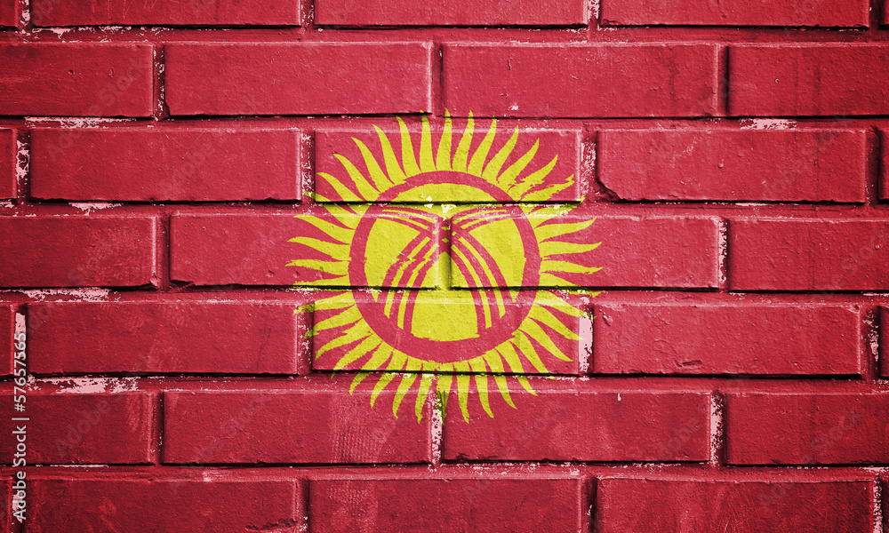 Kyrgyzstan flag on brick wall
